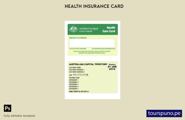 lista para imprimir la plantilla de tarjeta de atención médica de Australia
